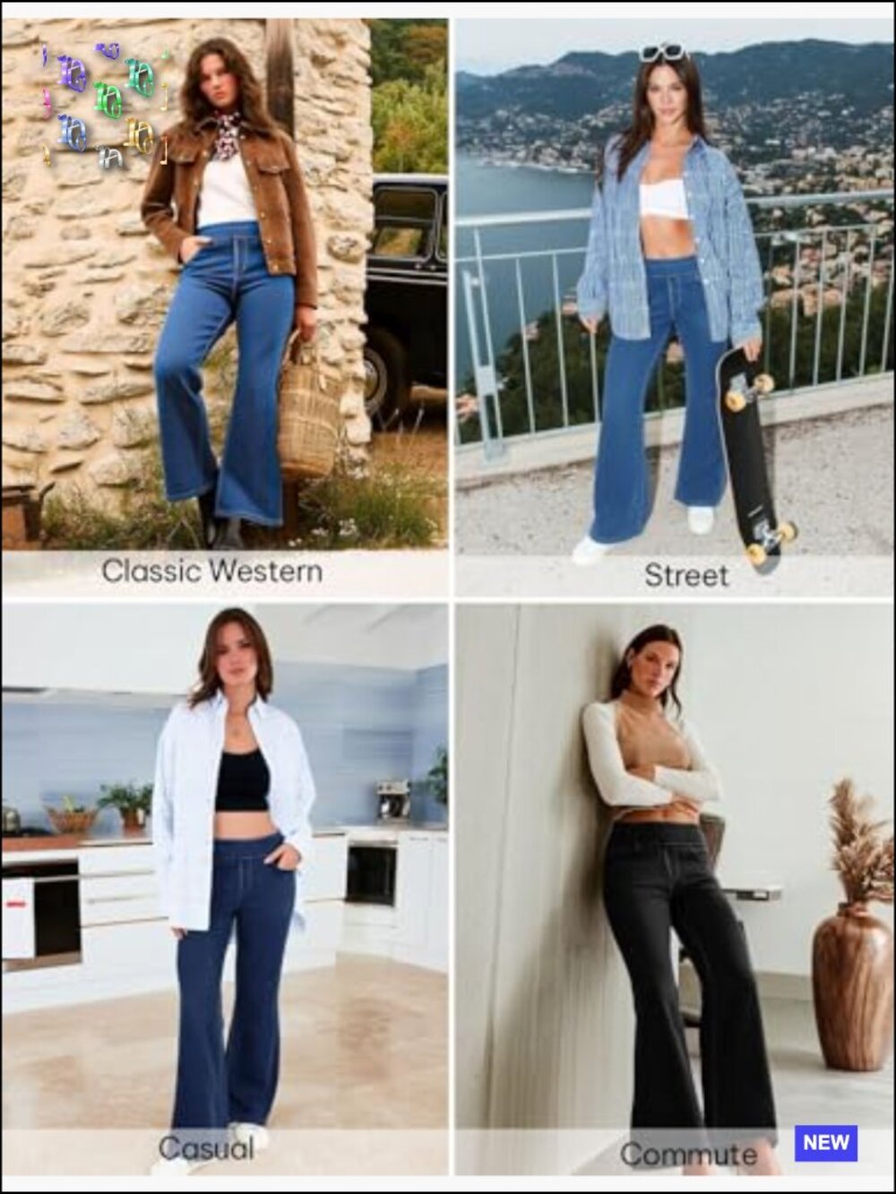 Stretchy Flare Jeans High Waisted Pull On Bell Bottom Jeans Trendy Elastic - Picture 7 of 7